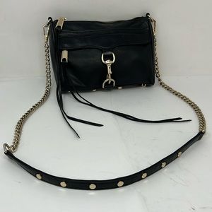 Rebecca Minkoff Mini M.A.C Crossbody Bag Black Leather Gold Hardware